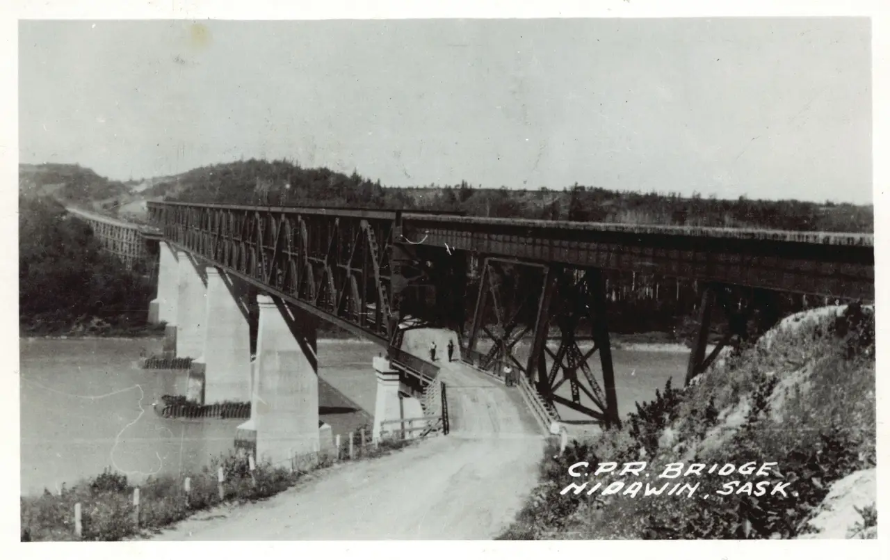 C.P.R. Bridge over the Saskatchewan River at Nipawin, about 1944